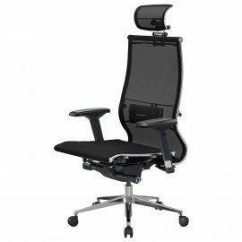 Кресло офисное МЕТТА "SAMURAI" S-3.05, с подголовником, сверхпрочная ткань-сетка, черное