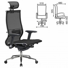 Кресло офисное МЕТТА "SAMURAI" S-3.05, с подголовником, сверхпрочная ткань-сетка, черное