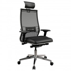 Кресло офисное МЕТТА "SAMURAI" SL-3.05, с подголовником, сверхпрочная ткань-сетка/экокожа, черное