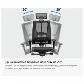 Кресло МЕТТА "YOGA" Y 4DF B2-5D, адаптивная спинка, 3D-подголовник, сверхпрочная сетка, черное
