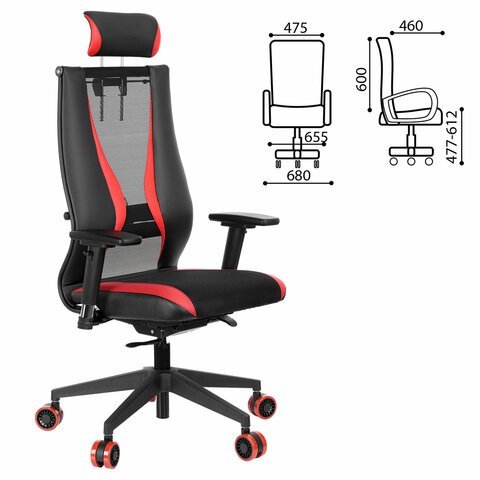 Кресло компьютерное МЕТТА "ErgoLife" 10 B2-170D, 2D подголовник, экокожа/сетка, черное/красное