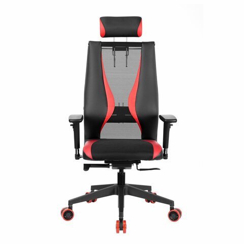 Кресло компьютерное МЕТТА "ErgoLife" 10 B2-170D, 2D подголовник, экокожа/сетка, черное/красное