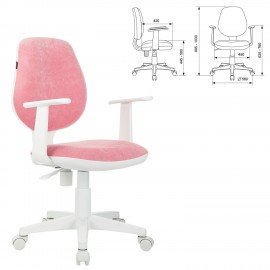 Кресло детское BRABIX "Fancy MG-201W", с подлокотниками, пластик белый, ткань вельветовая, розовое, 533009