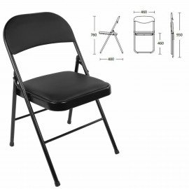 Стул складной BRABIX "Golf Plus CF-003 КОМФОРТ", черный каркас, кожзам черный, В КОРОБЕ, 533026