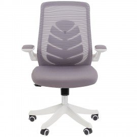 Кресло Chairman CH 565, откидные подлокотники, синхромеханизм, пластик белый, сетка/ткань, серое, 7146049