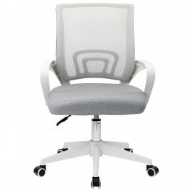 Кресло CROMEX Hit CH-695W, с подлокотниками, пластик белый, сетка, серое, ткань TW, 533067
