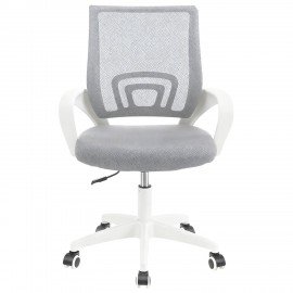 Кресло CROMEX Hit CH-695W, с подлокотниками, пластик белый, сетка, серое, ткань TW, 533067