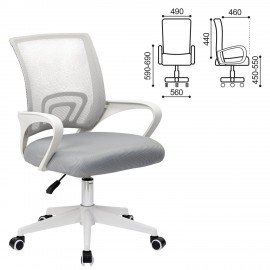 Кресло CROMEX Hit CH-695W, с подлокотниками, пластик белый, сетка, серое, ткань TW, 533067