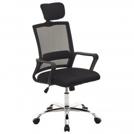 Кресло CROMEX Debut CH-697, ХРОМ, с подлокотниками, мех. качания, сетка, черное, ткань, 533068