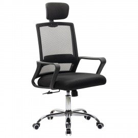 Кресло CROMEX Debut CH-697, ХРОМ, с подлокотниками, мех. качания, сетка, черное, ткань, 533068