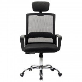 Кресло CROMEX Debut CH-697, ХРОМ, с подлокотниками, мех. качания, сетка, черное, ткань, 533068