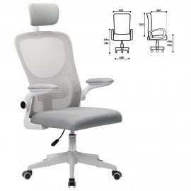 Кресло CROMEX Dynamic CH-699, откидные подлокотники, пластик белый, сетка, серое, TW, 533070