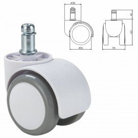 Колеса (ролики) BRABIX для кресла, прорезиненные, КОМПЛЕКТ 5шт, шток d11мм, белые, в коробе, 533085