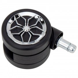 Колеса (ролики) BRABIX для кресла, прорезиненные, ХРОМ, КОМПЛЕКТ 5шт, шток d11мм, черные, короб, 533088