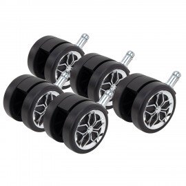 Колеса (ролики) BRABIX для кресла, прорезиненные, ХРОМ, КОМПЛЕКТ 5шт, шток d11мм, черные, короб, 533088