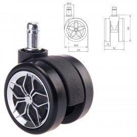 Колеса (ролики) BRABIX для кресла, прорезиненные, ХРОМ, КОМПЛЕКТ 5шт, шток d11мм, черные, короб, 533088