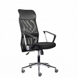 Кресло "Директ Лайт" МС-040, высокая спинка, с подлокотниками, хром, черное, ш/к ХХХХ