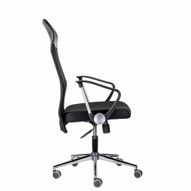 Кресло "Директ Лайт" МС-040, высокая спинка, с подлокотниками, хром, черное, ш/к ХХХХ