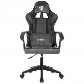 Кресло компьютерное BRABIX ''Forcer GM-127'', 2 подушки, экокожа/велюр, черное/серое, 533216