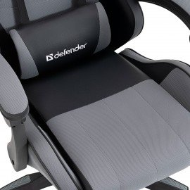 Кресло компьютерное DEFENDER Strider, 2 подушки, ткань/экокожа, черное/серое, ш/к 26715, 64056