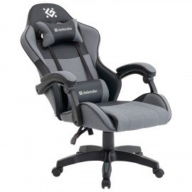 Кресло компьютерное DEFENDER Strider, 2 подушки, ткань/экокожа, черное/серое, ш/к 26715, 64056
