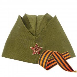 Пилотка военная двуслойная с ГЕОРГИЕВСКОЙ ЛЕНТОЙ, металлическая звезда, размер 56 (универс.), ПЛ-11Л