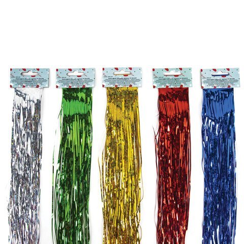 Дождик новогодний, ширина 100 мм, длина 1,5 м, ассорти (серебро, золото, красный, синий), 10-150