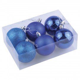 Шары ёлочные 6 шт., 8 см, "Trio", пластик, СИНИЕ (глянец, матовый, глиттер), ЗОЛОТАЯ СКАЗКА, 590872