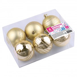 Шары ёлочные 6 шт., 8 см, "Basic Art", пластик, светлое золото (глянец, матовый), ЗОЛОТАЯ СКАЗКА, 590882