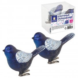 Украшение ёлочное "Птички" 2 шт., 11 см, пластик, цвет: синий/серебристый, ЗОЛОТАЯ СКАЗКА, 590894