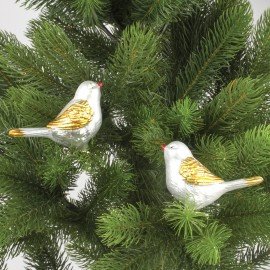 Украшение ёлочное "Птички" 2 шт., 11 см, пластик, цвет: серебристый/золотистый, ЗОЛОТАЯ СКАЗКА, 590895