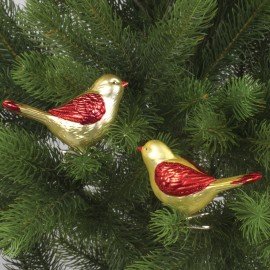 Украшение ёлочное "Птички" 2 шт., 11 см, пластик, цвет: золотистый/красный, ЗОЛОТАЯ СКАЗКА, 590896