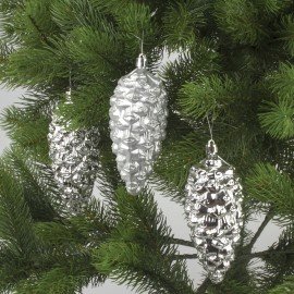 Украшение ёлочное "Шишки" 3 шт., 14 см, пластик, серебристые, ЗОЛОТАЯ СКАЗКА, 590899