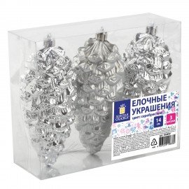Украшение ёлочное "Шишки" 3 шт., 14 см, пластик, серебристые, ЗОЛОТАЯ СКАЗКА, 590899