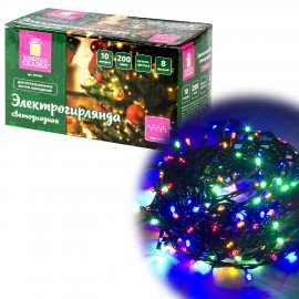 Электрогирлянда-нить комнатная "Стандарт" 10 м, 200 LED, мультицветная 220 V, контроллер, ЗОЛОТАЯ СКАЗКА, 591100