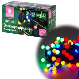 Электрогирлянда-нить комнатная "Шарики" 10 м, 100 LED, мультицветная 220 V, контроллер, ЗОЛОТАЯ СКАЗКА, 591102
