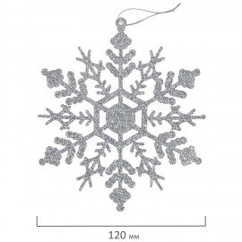 Украшение ёлочное "Снежинки" 6 шт., 12 см, пластик, серебристые с глиттером, ЗОЛОТАЯ СКАЗКА, 591131