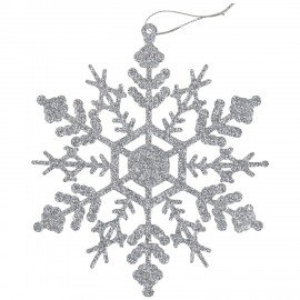 Украшение ёлочное "Снежинки" 6 шт., 12 см, пластик, серебристые с глиттером, ЗОЛОТАЯ СКАЗКА, 591131