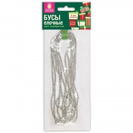 Бусы елочные ЗОЛОТАЯ СКАЗКА, диаметр 4 мм, длина 2,7 м, серебристые, 591138
