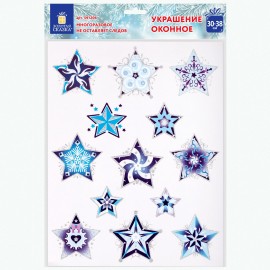 Украшение для окон и стекла ЗОЛОТАЯ СКАЗКА "Синие снежинки 4", 30х38 см, ПВХ, 591206