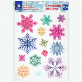Украшение для окон и стекла ЗОЛОТАЯ СКАЗКА "Разноцветные снежинки 4", 30х38 см, ПВХ, 591214