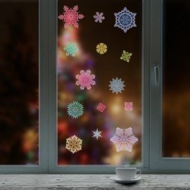 Украшение для окон и стекла ЗОЛОТАЯ СКАЗКА "Разноцветные снежинки 4", 30х38 см, ПВХ, 591214