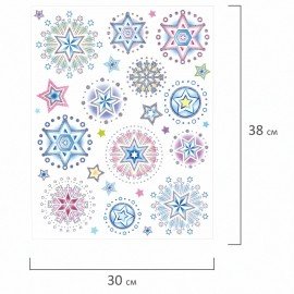 Украшение для окон и стекла ЗОЛОТАЯ СКАЗКА "Цветные снежинки 4", 30х38 см, ПВХ, 591222