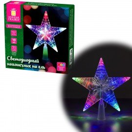 Звезда на ель ЗОЛОТАЯ СКАЗКА 10 LED, 16,5 см, прозрачный корпус, 3 цвета, на батарейках, 591272