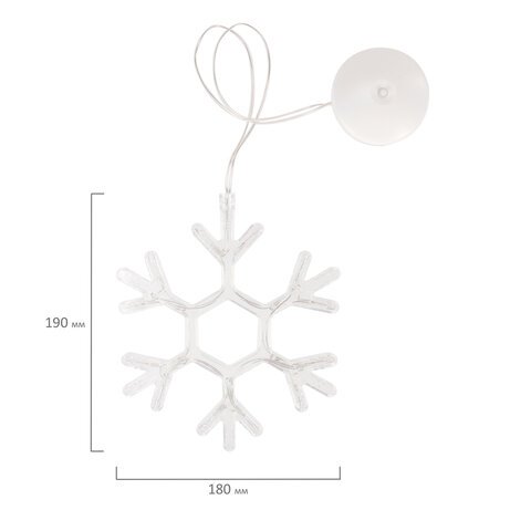 Световая фигура на присоске ЗОЛОТАЯ СКАЗКА "Снежинка", 12 LED, на батарейках, теплый белый, 591274