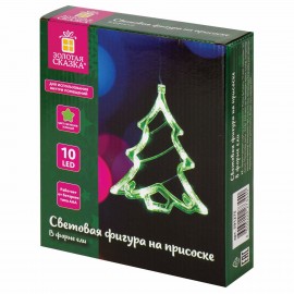 Световая фигура на присоске ЗОЛОТАЯ СКАЗКА "Ёлочка", 10 LED, на батарейках, зеленая, 591275