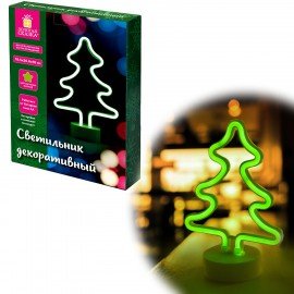 Светильник декоративный неоновый ЗОЛОТАЯ СКАЗКА "Ель", 18.5х26.5х10 см, на батарейках, 591286