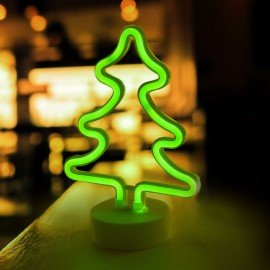 Светильник декоративный неоновый ЗОЛОТАЯ СКАЗКА "Ель", 18.5х26.5х10 см, на батарейках, 591286