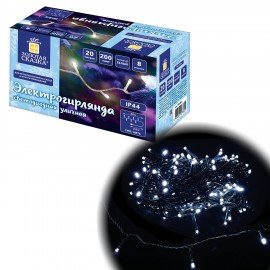 Электрогирлянда-нить уличная "Стандарт" 20 м, 200 LED, холодный белый, 220 V, контроллер, ЗОЛОТАЯ СКАЗКА, 591293