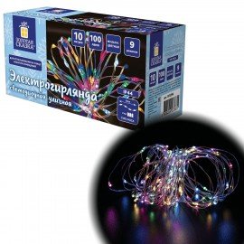 Электрогирлянда-нить уличная "Роса" 10 м, 100 LED, мультицветная, батарейки, контроллер, ЗОЛОТАЯ СКАЗКА, 591294